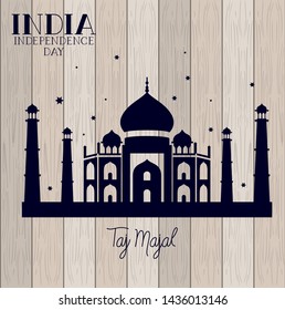 indian taj majal temple with wooden background