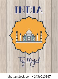 indian taj majal temple with wooden background