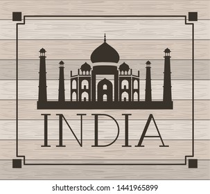 indian taj majal temple with wooden background