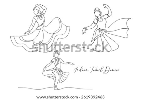 Indian Tamil Dancer Continuous One Line Art Drawing Illustration In Editable Stroke Style