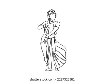 Indian Tamil dancing girl single-line art drawing continues line vector illustration