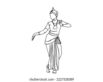 Indian Tamil dancing girl single-line art drawing continues line vector illustration