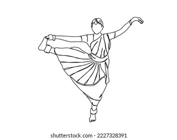 Indian Tamil dancing girl single-line art drawing continues line vector illustration