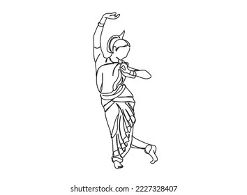 Indian Tamil dancing girl single-line art drawing continues line vector illustration