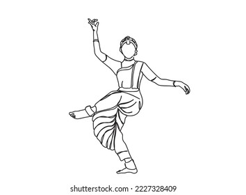 Dibujo de arte de una sola línea de bailarina tamil india continúa la ilustración de vector de línea