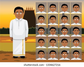 Indian Tamil Traditional Man Cartoon Emotion faces Vector Illustration-01