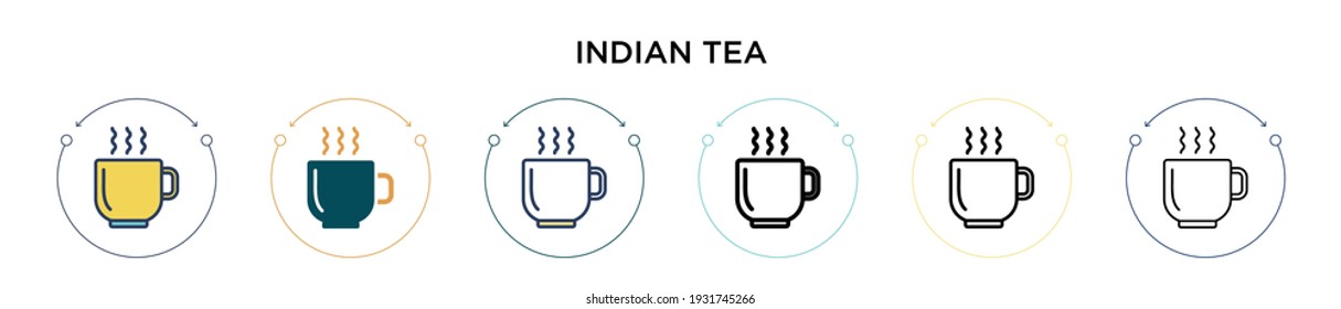 Indian tea icon in filled, thin line, outline and stroke style. Vector illustration of two colored and black indian tea vector icons designs can be used for mobile, ui, web