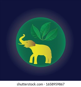 Indian tea logo green leaf elephant green circle vector graphics background
