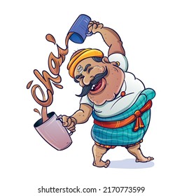 Indian Tea Maker Vector Cartoon Illustration. 
