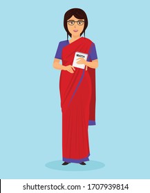 Indian teacher in sharee standing front view Vector