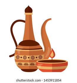 indian teapot folk and candle vector illustration design