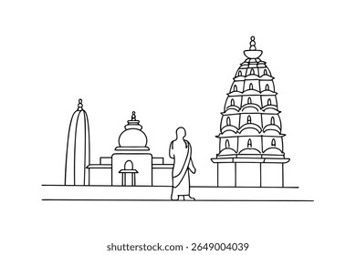 Indian temple architecture with monk pagoda stupa