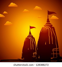 Indian temple architecture at sunset