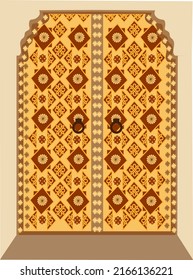 Indian Temple Door Golden Traditional Ornament Vector