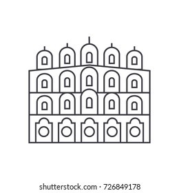 indian temple vector line icon, sign, illustration on background, editable strokes