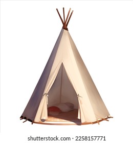 Indian Tent Teepee Isolated Detailed Hand Drawn Painting Illustration