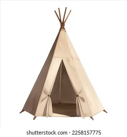 Indian Tent Teepee Isolated Detailed Hand Drawn Painting Illustration