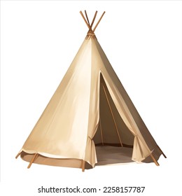 Indian Tent Teepee Isolated Detailed Hand Drawn Painting Illustration