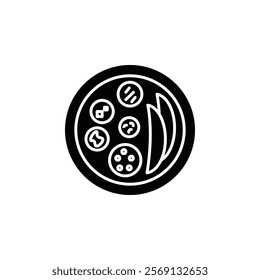 Indian thali icon Vector flat thin line illustration