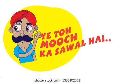 Indian themed Chat Stickers - a man saying this is a question of the mustache. Vector Illustration. Isolated on white background.