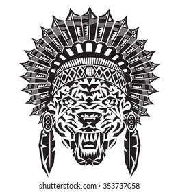 Indian tiger tatoo illustration, typography, t-shirt graphics, vectors