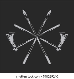 Indian tomahawk and spears for creating your own barbershop badges, logos, labels, posters etc. Isolated on black