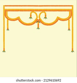 Indian Toran With Red And Orange Marigold Flowers In Arch Form With Green Mango Leaves