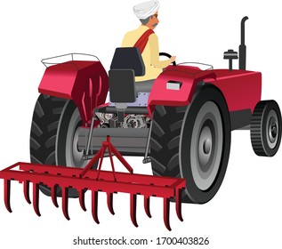 retrovisor de tractor indio con granjero
