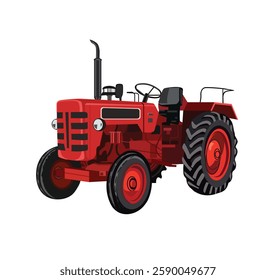 Indian tractor vector illustration, 3d Red tractor, Detailed vector illustration picture of tractor, agriculture vehicle vector drawing, Farm tractor isolated graphic sketch illustration, EPS 10 image