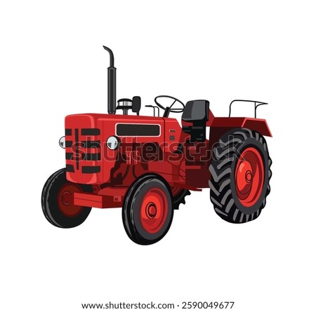 Indian tractor vector illustration, 3d Red tractor, Detailed vector illustration picture of tractor, agriculture vehicle vector drawing, Farm tractor isolated graphic sketch illustration, EPS 10 image
