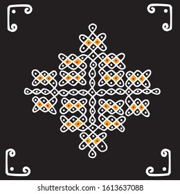 Indian Traditiona Rangoli Vector line art with dark background