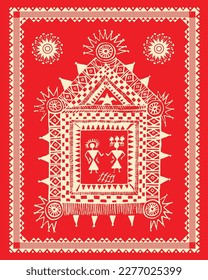 Indische traditionelle Kunst der Warli-Malerei. Indischer Gott, Ehedekoration Malerei. Tapete, Illustration, Vektorwarli Kunst, Tapete.