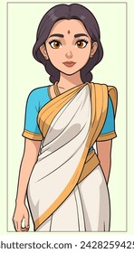 Indian traditional beautiful women character vector illustration, with simple expression, Designed for Posters, websites, Motion Graphics, 2D Animation Videos