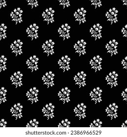 Indian Traditional Black and white floral booti for block print screen print paste print Design for shirt kurti shalwar suit trouser stole scarf Dupatta saree etc vector format editable file