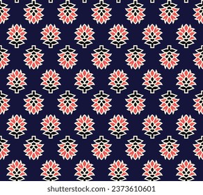 Indian Traditional Block Print Booti Design Seamless Repeat pattern on Navy Blue Background 