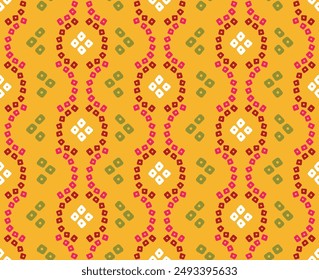 Indian Traditional Chunri Bandhani Design Allover Seamless Repeat Pattern On Yellow Background