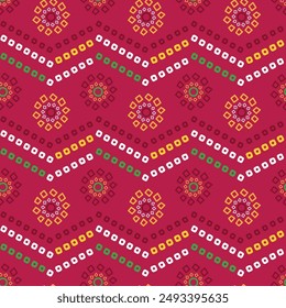 Indian Traditional Chunri Bandhani Design Allover Seamless Repeat Pattern On Pink Background