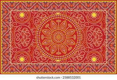 Indian Traditional Chunri Bandhani Design Seamless Repeat Pattern On Red Background, Allover Digital Textiles Designs Vector Borders Floral Patterns Textures for textile, cloth, fabric, warping.