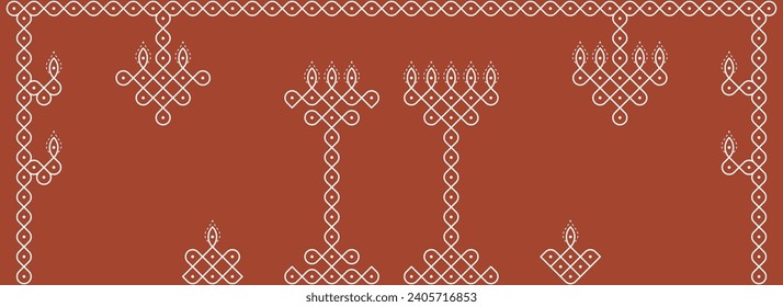 Indian Traditional and Cultural deepam pulli Kolam design vector, set of editable home decor patterns background.