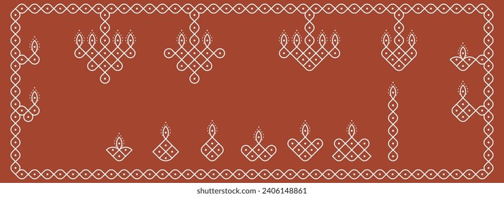 Indian Traditional and Cultural deepam pulli Kolam design vector, set of editable home decor patterns background.