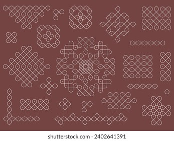 Indian Traditional and Cultural Kolam design vector, set of home decor patterns.