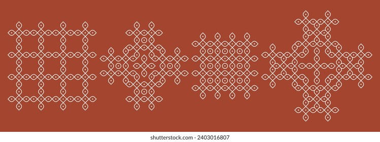 Indian Traditional and Cultural Kolam design vector, set of home decor patterns.