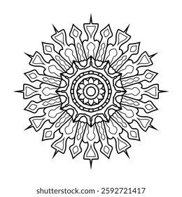 Indian Traditional and cultural Mandala design concept of Rangoli, Alpona, Kolam or Paisley line art with dark and white background.