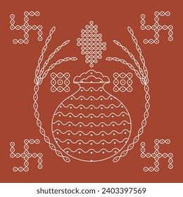 Indian Traditional and Cultural pongal pulli Kolam designs vector, pongal festival card, banner, template background.