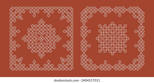 Indian Traditional and Cultural pulli or sikku Kolam design vector, set of editable home decor patterns