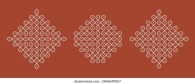 Indian Traditional and Cultural pulli or sikku Kolam design vector, set of editable home decor patterns.