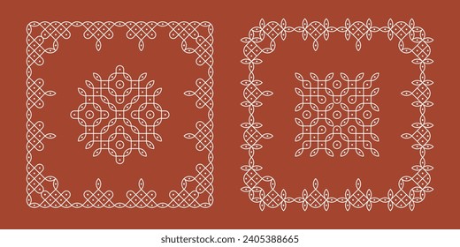 Púlli tradicional y cultural indio o vector de diseño de sikku Kolam, conjunto de patrones editables de decoración doméstica