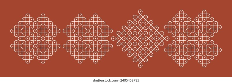 Indian Traditional and Cultural pulli or sikku Kolam design vector, set of editable home decor patterns.