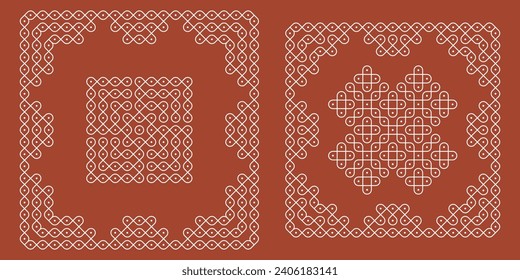 Indian Traditional and Cultural pulli or sikku Kolam design vector, set of editable home decor patterns