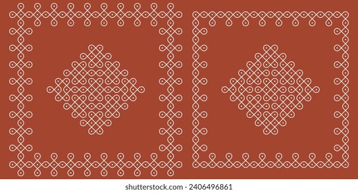 Púlli tradicional y cultural indio o vector de diseño de sikku Kolam, conjunto de patrones editables de decoración doméstica